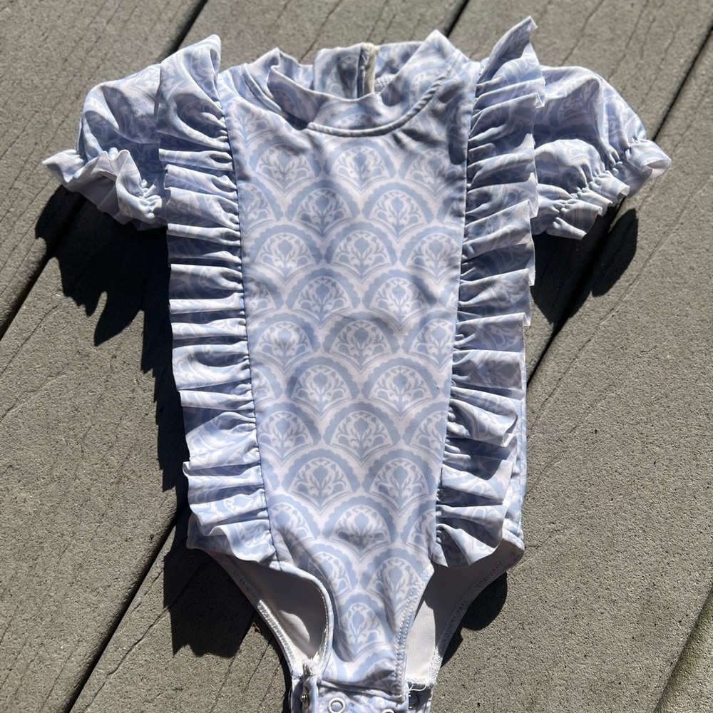 Cecil and Lou Block Floral Ruffled Baby Girl Swim One Piece rashguard 6 months